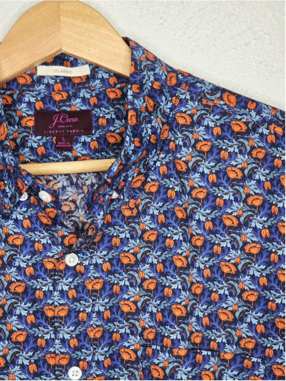 J.Crew Liberty Fabric Classic Short Sleeve Button Down Shirt Men Large Poppy